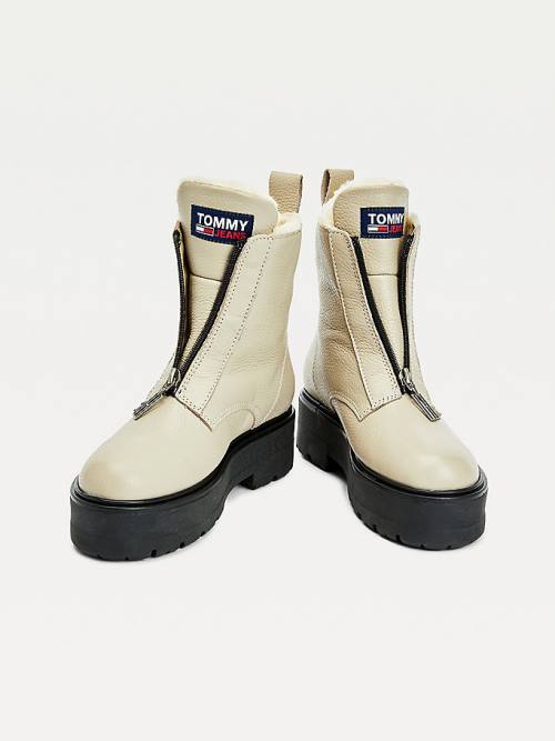 Tommy Hilfiger Warm Lined Zip-Up Cleat Ženske Škornji Bež | TH648DGQ