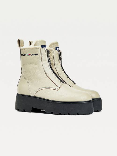 Tommy Hilfiger Warm Lined Zip-Up Cleat Ženske Škornji Bež | TH648DGQ