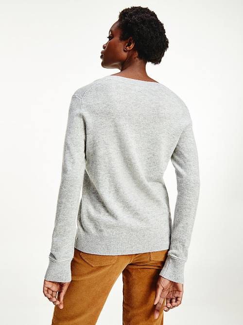 Tommy Hilfiger Wool Cashmere V-Neck Jumper Ženske Puloverji Siva | TH193NPH