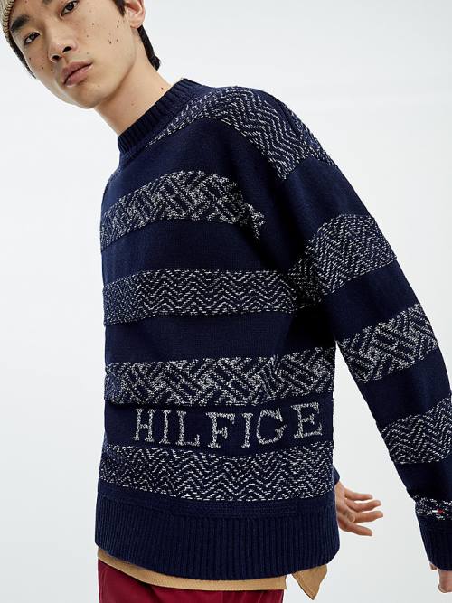 Tommy Hilfiger Wool Oversized Fair Isle Jumper Moški Puloverji Modra | TH201OXD