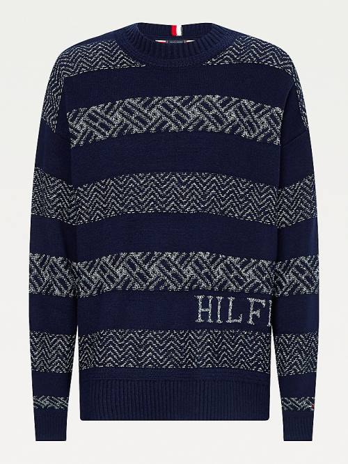 Tommy Hilfiger Wool Oversized Fair Isle Jumper Moški Puloverji Modra | TH201OXD