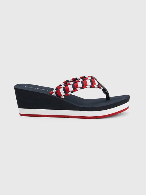 Tommy Hilfiger Woven Webbing Wedge Flip-Flops Ženske Sandali Modra | TH796LHG