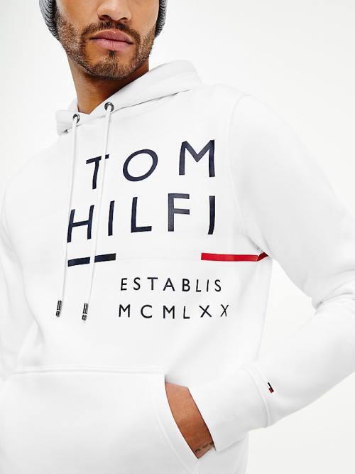 Tommy Hilfiger Wraparound Logo Fleece Moški Pulover s kapuco Bela | TH986KVO