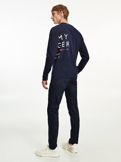 Tommy Hilfiger Wraparound Logo Long Sleeve Moški Majice Modra | TH731QOV