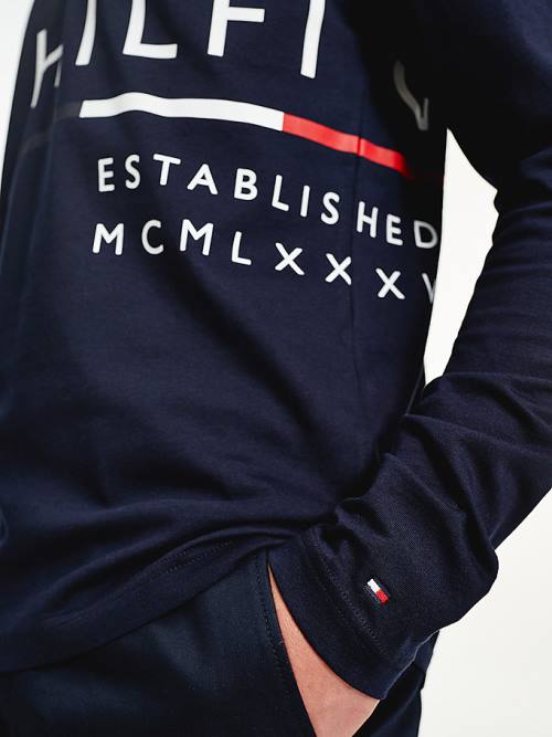 Tommy Hilfiger Wraparound Logo Long Sleeve Moški Majice Modra | TH731QOV