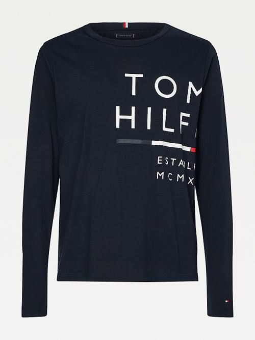 Tommy Hilfiger Wraparound Logo Long Sleeve Moški Majice Modra | TH731QOV