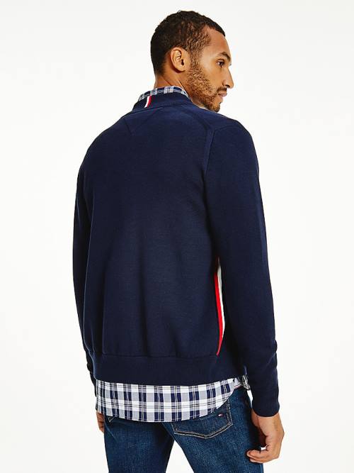 Tommy Hilfiger Zip-Thru Baseball Collar Cardigan Moški Puloverji Modra | TH639KPE