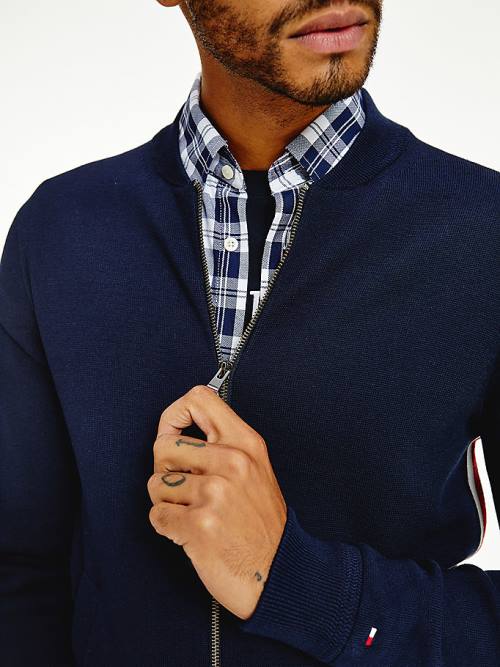 Tommy Hilfiger Zip-Thru Baseball Collar Cardigan Moški Puloverji Modra | TH639KPE