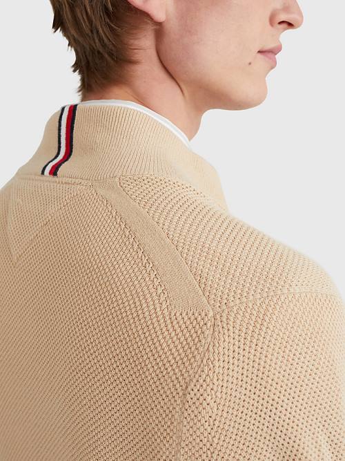 Tommy Hilfiger Zip-Thru High Neck Cardigan Moški Puloverji Bež | TH952UED