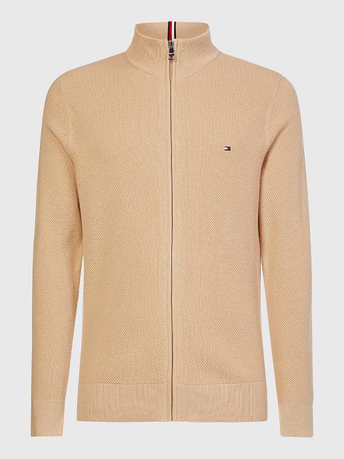 Tommy Hilfiger Zip-Thru High Neck Cardigan Moški Puloverji Bež | TH952UED