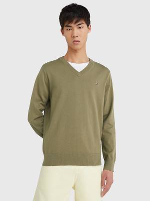 Tommy Hilfiger 1985 Essential TH Flex V-Neck Jumper Moški Puloverji Rjav | TH046KUC