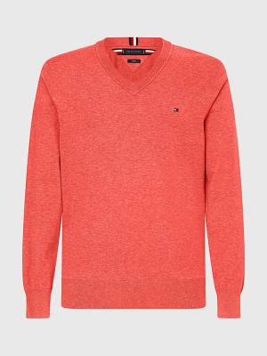 Tommy Hilfiger 1985 Essential TH Flex V-Neck Jumper Moški Puloverji Rdeča | TH653XTW