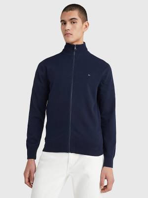 Tommy Hilfiger 1985 Essential TH Flex Zip-Thru Cardigan Moški Puloverji Modra | TH203RWG