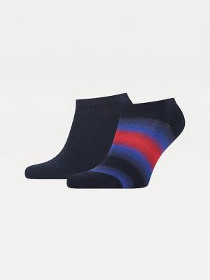 Tommy Hilfiger 2-Pack Baja Stripe Trainer Moški Nogavice Modra | TH802HLX