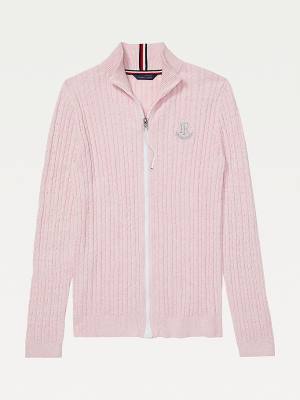 Tommy Hilfiger Adaptive Cable Knit Zip Jumper Ženske Puloverji Roza | TH956NGE