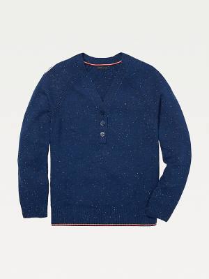 Tommy Hilfiger Adaptive Donegal Henley Jumper Ženske Puloverji Modra | TH356SFY