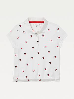 Tommy Hilfiger Adaptive Seated Fit Heart Print Polo Dekleta Majice Bela | TH947YXM