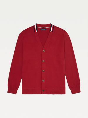 Tommy Hilfiger Adaptive Signature Collar Cardigan Moški Puloverji Rdeča | TH347ERA