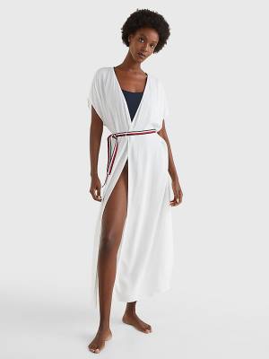 Tommy Hilfiger Adjustable Wrap Midi Dress Ženske Kopalke Bela | TH972NWK