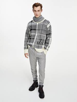 Tommy Hilfiger All-Over Check Oversized Jumper Moški Puloverji Bela | TH415QDW