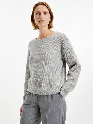 Tommy Hilfiger Alpaca Wool Wide Neck Relaxed Jumper Ženske Puloverji Siva | TH586WBS