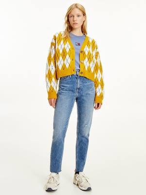 Tommy Hilfiger Argyle Cropped Cardigan Ženske Puloverji Rumena | TH081HCG