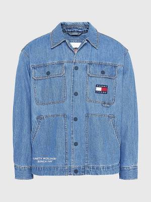 Tommy Hilfiger Back Logo Denim Shacket Moški Srajce Denim | TH127AJL