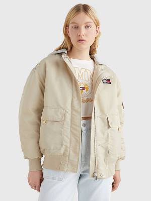 Tommy Hilfiger Badge Hooded Bomber Ženske Jakne Bež | TH792EHA