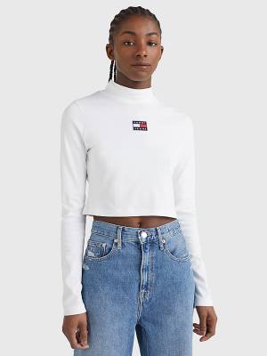 Tommy Hilfiger Badge Mock Turtleneck Long Sleeve Ženske Majice Bela | TH810QHG