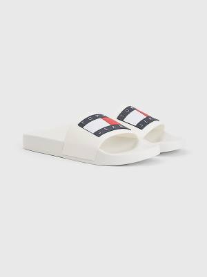 Tommy Hilfiger Badge Pool Slides Moški Sandali Bela | TH269ITJ