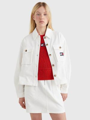 Tommy Hilfiger Badge Surplus Overshirt Ženske Srajce Bela | TH823PDH