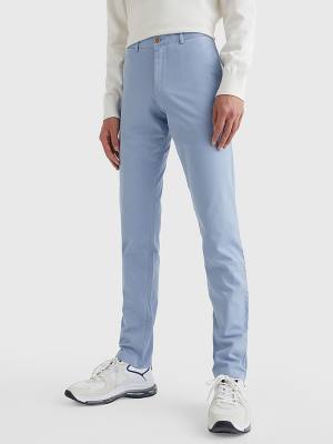 Tommy Hilfiger Bleecker Satin Slim Fit Chinos Moški Hlače Modra | TH897SLK