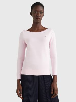 Tommy Hilfiger Boat Neck Organic Cotton Jumper Ženske Puloverji Roza | TH026BTE