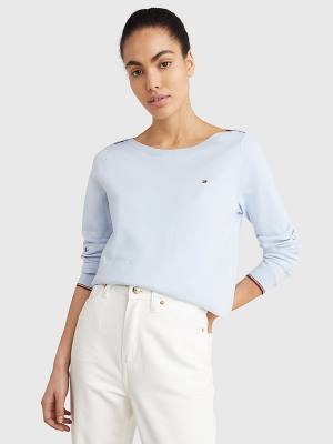 Tommy Hilfiger Boat Neck Organic Cotton Jumper Ženske Puloverji Modra | TH710GJH