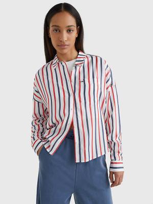 Tommy Hilfiger Boxy Stripe Ženske Srajce Bela | TH746PKR