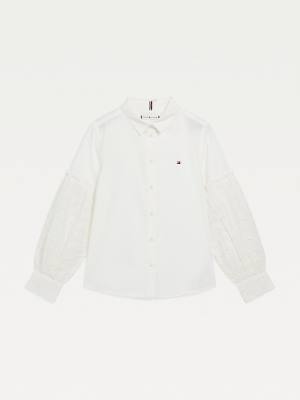 Tommy Hilfiger Broderie Anglaise Puff Sleeve Shirt Dekleta Majice Bela | TH019YWZ