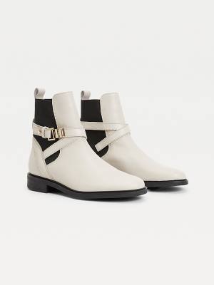 Tommy Hilfiger Buckled Leather Ankle Ženske Škornji Bež | TH721YKJ