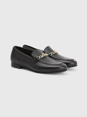 Tommy Hilfiger Chain Leather Ženske Loafers Črna | TH185AMG