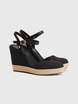 Tommy Hilfiger Closed Toe High Wedge Espadrille Ženske Sandali Črna | TH358STE