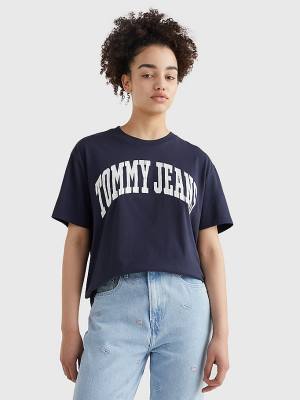 Tommy Hilfiger College Boyfriend Fit Ženske Majice Modra | TH315ZFN