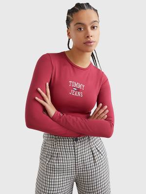 Tommy Hilfiger College Logo Long Sleeve Bodysuit Ženske Majice Rdeča | TH206GUC