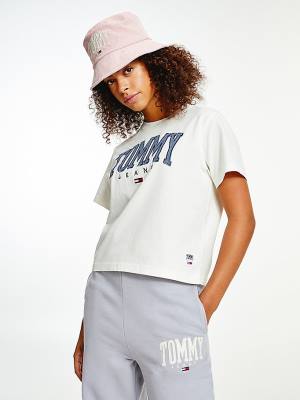 Tommy Hilfiger College Organic Cotton Boyfriend Fit Ženske Majice Bela | TH381EUJ