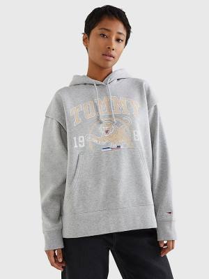 Tommy Hilfiger College Tiger Logo Relaxed Ženske Pulover s kapuco Siva | TH350XOF