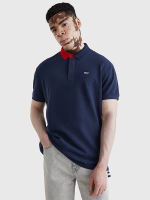 Tommy Hilfiger Colour-Blocked Collar Relaxed Fit Moški Polo Majica Modra | TH938KUQ