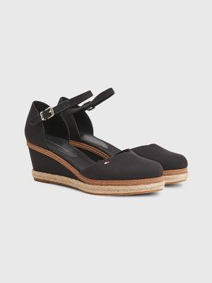 Tommy Hilfiger Colour-Blocked Mid Heel Wedge Espadrille Ženske Sandali Črna | TH361ESJ