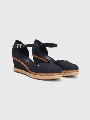 Tommy Hilfiger Colour-Blocked Mid Heel Wedge Espadrille Ženske Sandali Modra | TH823IGR