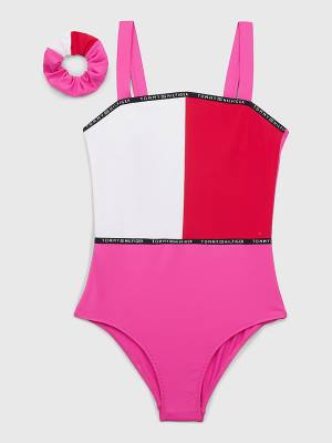 Tommy Hilfiger Colour-Blocked One-Piecesuit Dekleta Kopalke Roza | TH104XJE