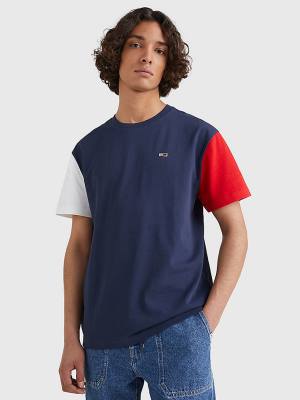 Tommy Hilfiger Colour-Blocked Organic Cotton Moški Majice Modra | TH621TJD