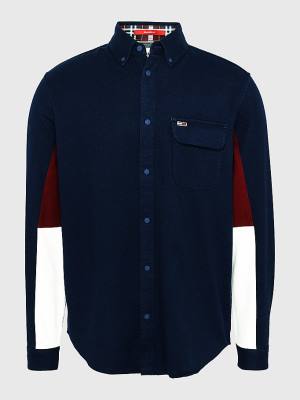 Tommy Hilfiger Colour-Blocked Organic Cotton Twill Moški Srajce Modra | TH840ZWT