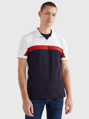 Tommy Hilfiger Colour-Blocked Regular Fit Moški Polo Majica Modra | TH851GSQ